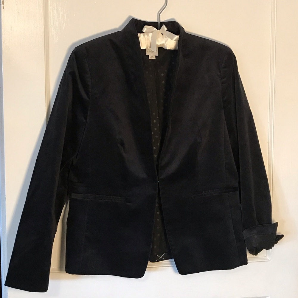 J. Crew Classic Black Velvet Women's Blazer size 6 minimalist no lapel